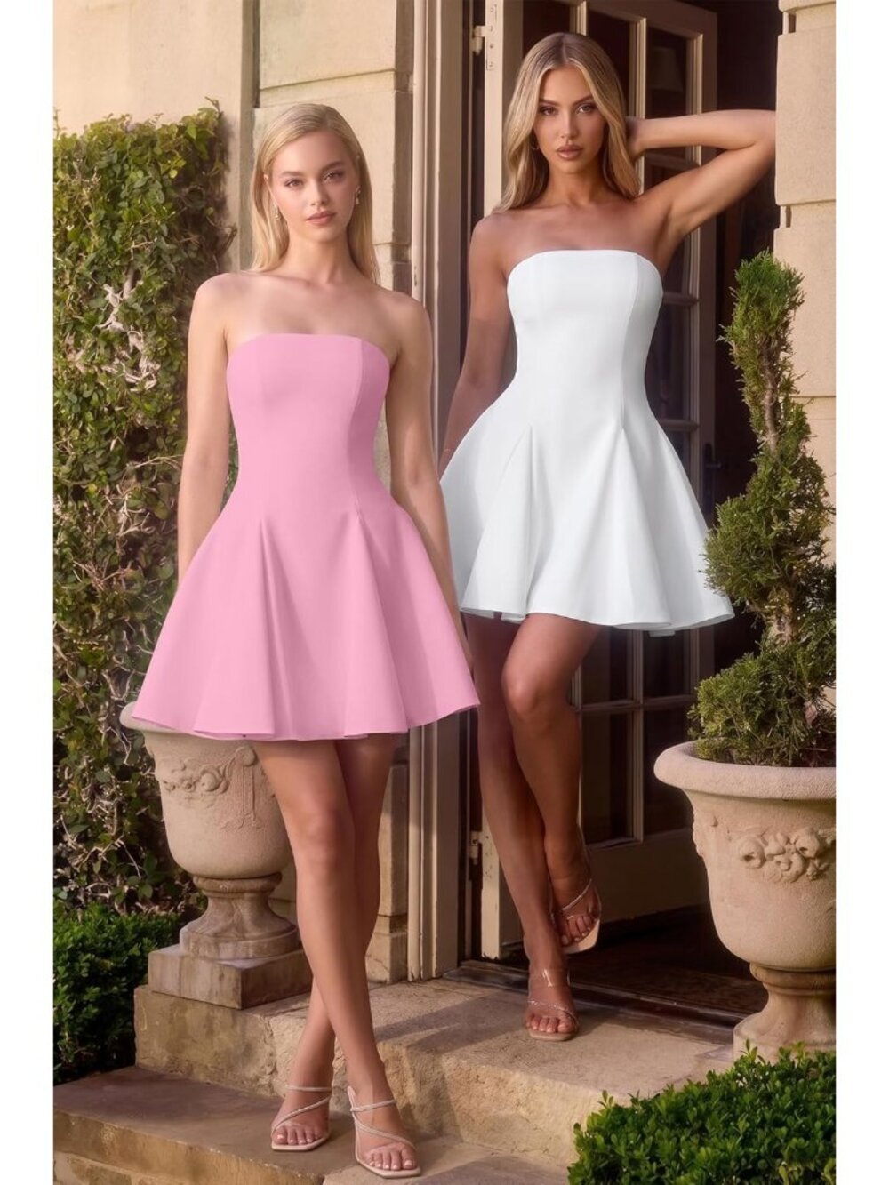 Women's Pink Strapless Homecoming Off The Shoulder Sleeveless Mini Dress - Picture 5 of 6